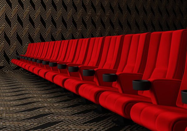 Rows Red Velvet Seats Watching Movies Cinema Copy Space Banner Stock Photo