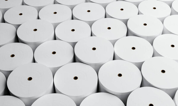 Group White Paper Rolls Industrial Factory Storage Background Production Manufacturing Royalty Free Stock Photos