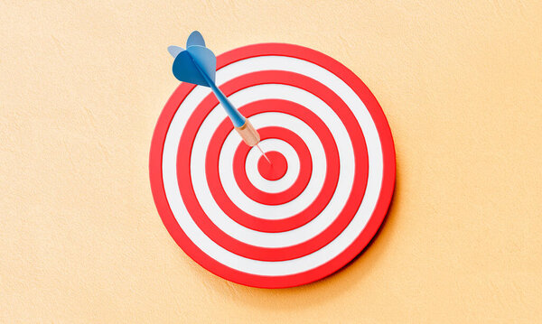 Dartboard Dart Center Target Yellow Background Business Success Strategy Concept Stock Picture