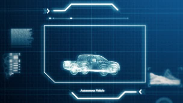Hud Самоуправляемый Пикап Автомобиля Спецификации Сканирования Тестовый Пользовательский Интерфейс Экране — стоковое видео