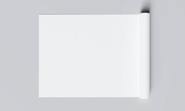 Reklam arkaplanı için fotokopi alanı olan boş kağıt rulosu. Sanat ve endüstriyel kavram. 3B illüstrasyon oluşturma