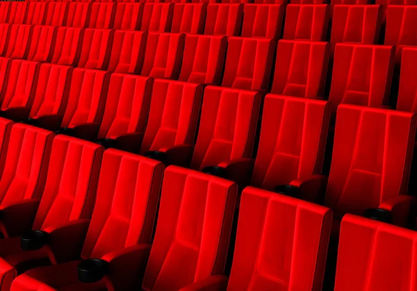 Rangkaian Kursi Beludru Merah Menonton Film Bioskop Dengan Latar Belakang — Stok Foto