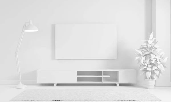 Modernes Wohnzimmer Einfachen Monochromen Weißen Farbton Stil Hintergrund Innen Und — Stockfoto