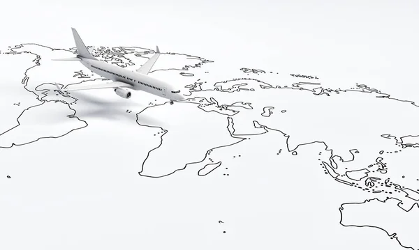 Repülőgép Repül Fehér Papír Térkép Világ Utazási Háttér Utazás Vándor — Stock Fotó