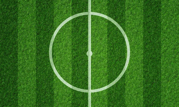 ライン草のパターンとセンターラインサークルとサッカースタジアムのサッカー場 スポーツの背景と運動の壁紙のコンセプト 3Dイラストレンダリング — ストック写真