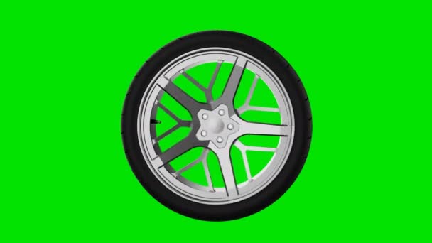 橡胶轮旋转运动无缝隙环路在孤立的绿屏彩色关键背景下 交通和旅游工业概念 4K镜头视频运动图形 — 图库视频影像