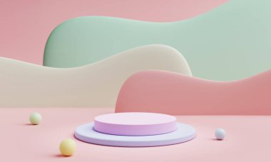 Ürün podyumu sunum arka planı için pastel renkli soyut geometrik şekil. Sanat ve Renk konsepti. 3B illüstrasyon oluşturma