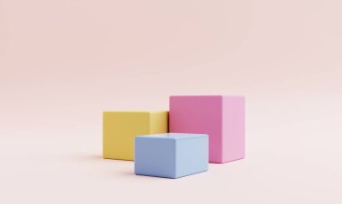 Ürün podyumu sunum arka planı için pastel renkli soyut geometrik şekil. Sanat ve Renk konsepti. 3B illüstrasyon oluşturma