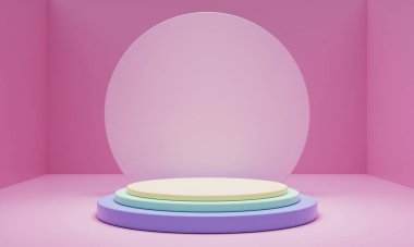 Ürün podyumu sunum arka planı için pastel renklerde soyut geometrik şekil. Sanat ve Renk konsepti. 3B illüstrasyon oluşturma