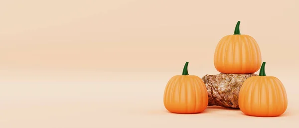 Abóboras Rocha Sobre Fundo Laranja Halloween Conceito Objeto Vegetal Renderização — Fotografia de Stock