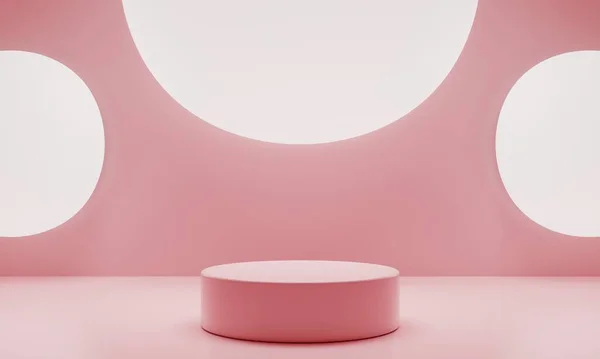 製品表彰台背景用ピンクパステルカラーの抽象幾何学的形状 アートとカラーのコンセプト 3Dイラストレンダリング — ストック写真