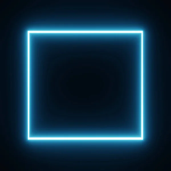 青トーンネオンカラーの動きグラフィックと正方形の長方形の画像フレームは 隔離された黒の背景に 青色の光はオーバーレイ要素を移動します 3Dイラストレンダリング 空のコピースペース中央 — ストック写真