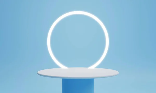 Minimaal Product Podium Podium Met Ring Licht Pastelblauw Witte Kleur — Stockfoto