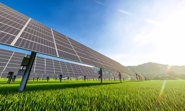 Solkraftverk Med Solpaneler För Produktion Elenergi Med Grön Koncept För — Stockfoto