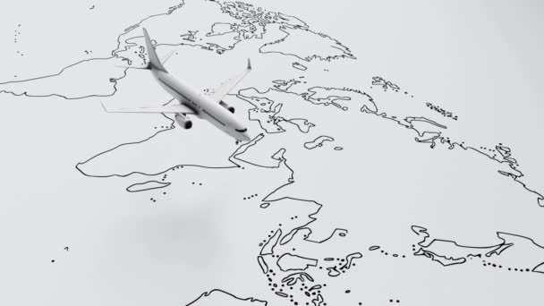 Seamless Looping Plane Flies White Paper Map World Travel Background — Stock videók