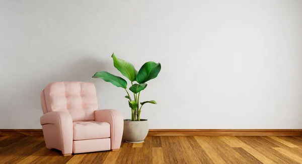 Pink Sofa Empty White Wall Wooden Parquet Floor Living Room — ストック写真