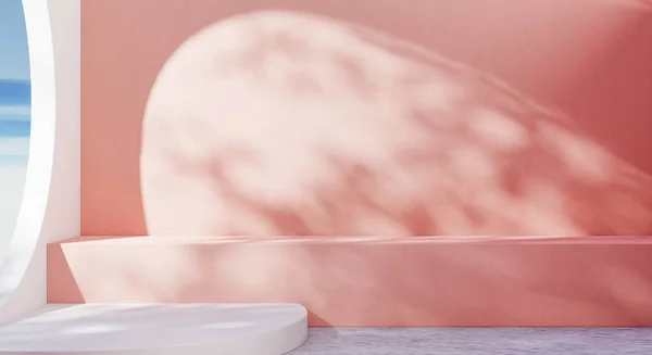 Ruang Kosong Dengan Warna Pink Dan Pastel Putih Dengan Daun — Stok Foto