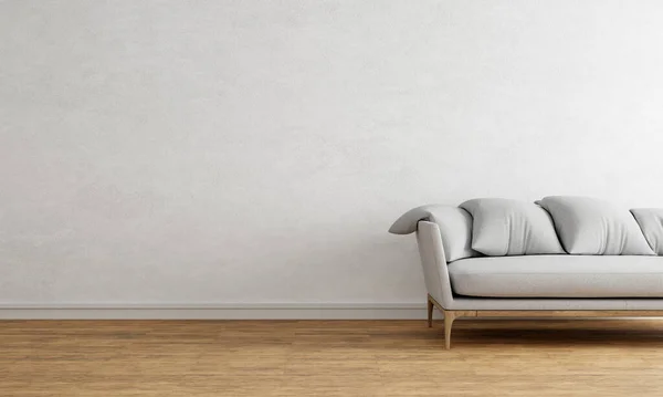 White Empty Wall Gray Sofa Made Wood Fabric Textile Interior — Stok Foto