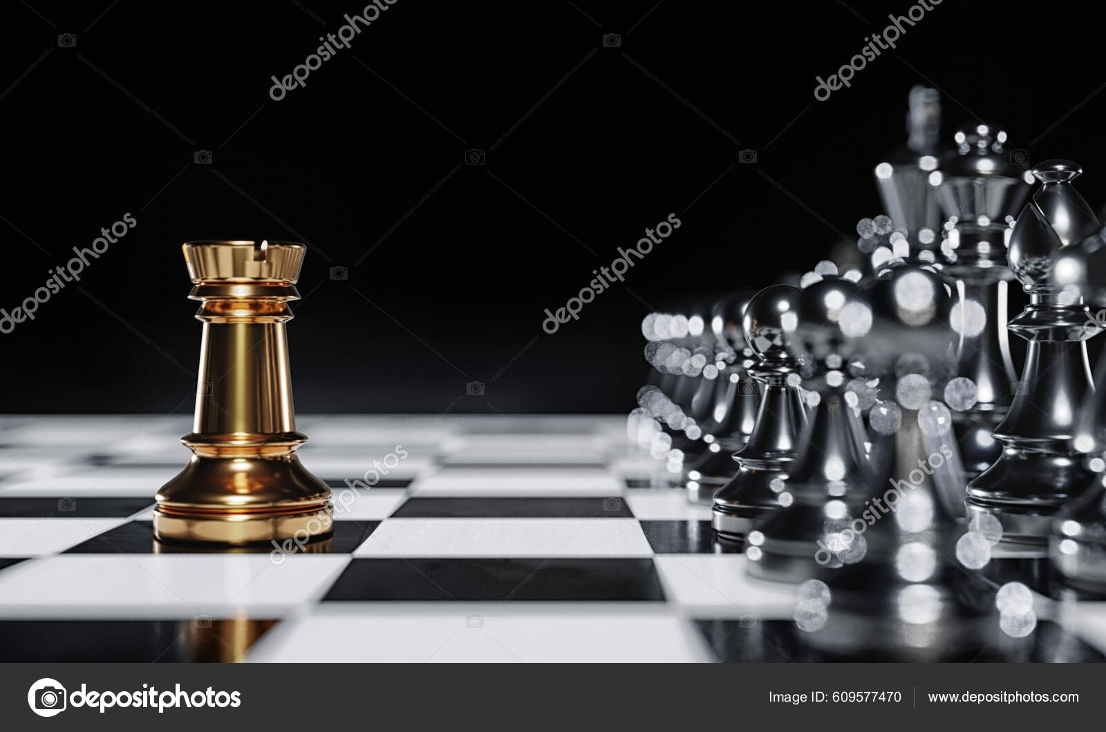 White chess pieces standing on the left of the image, a chessboard in the  background, and black chess pieces standing on the right side. they are  facing each other. highly detailed, this