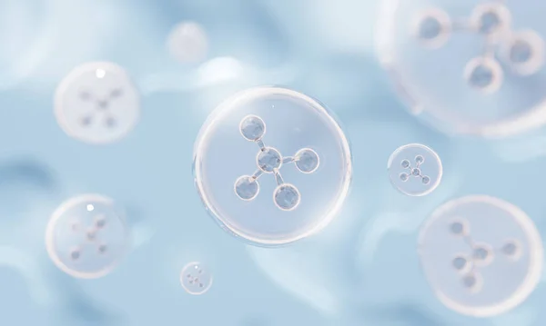 Pendekatan Struktur Atom Molekul Dalam Gelembung Vitamin Pada Latar Belakang — Stok Foto