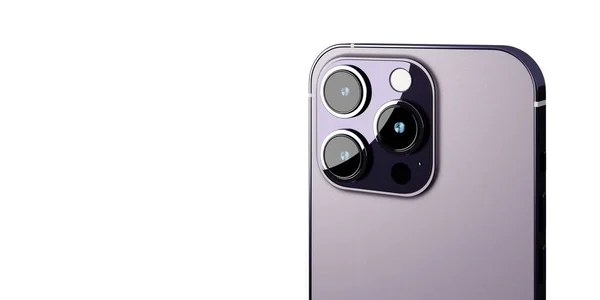 Зворотний Вигляд Реалістичного Нового Смартфона Камерою Пурпуровому Кольорі Реклами Продуктів — стокове фото