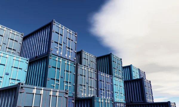 Stack Blue Container Boxes Sky Background Cargo Freight Shipping Import Royalty Free Stock Images