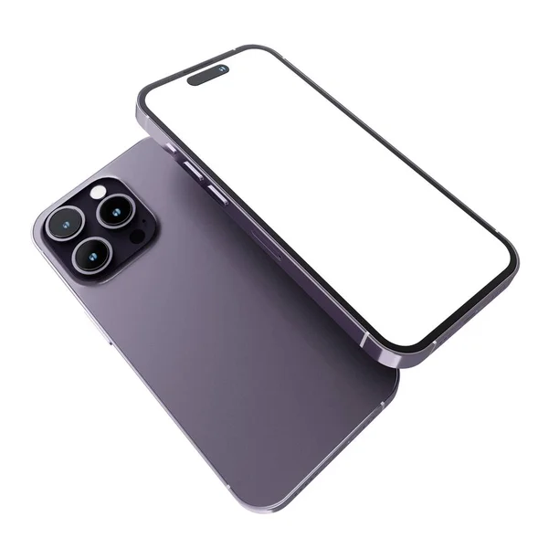 Novo Modelo Smartphone Realista Cor Roxa Com Modelo Tela Exibição Fotografia De Stock