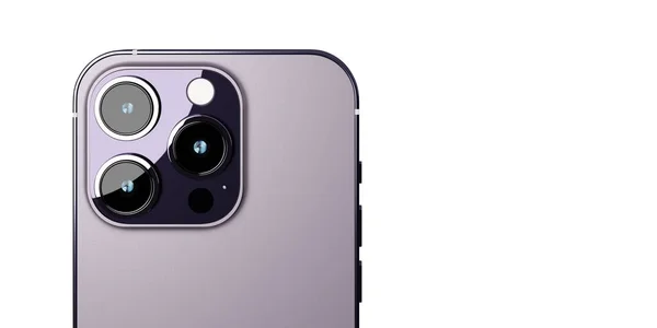 Visão Traseira Novo Modelo Smartphone Realista Com Câmera Cor Roxa Imagem De Stock