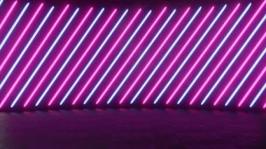 Siberpunk sirkinde kusursuz döngü çizgili neon ışıklı arka plan. Mor ve mavi açık renk konsepti.