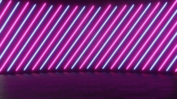 Seamless Looping Cyberpunk Circus Striped Neon Light Rotating Background Purple — Stock Video