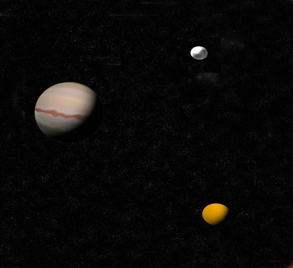 3D图片说明木星用她的两颗卫星Ganymede和Cyliene 图库图片
