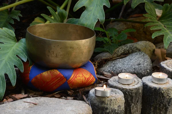 Candles and Tibetan Bell — Stock Photo, Image