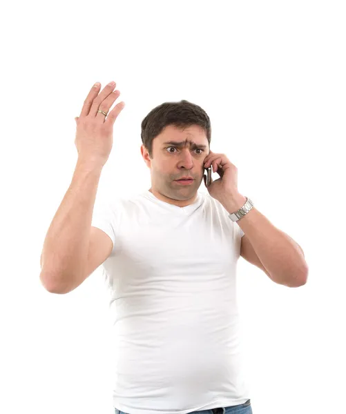 Telefon ile üzgün bir genç adam — Stok fotoğraf