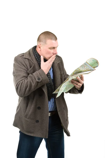 Young man with map — Stock Photo, Image