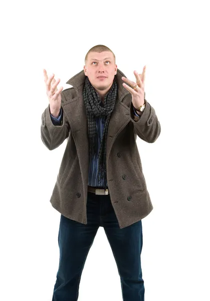 Young man with hands up — Stock Photo, Image