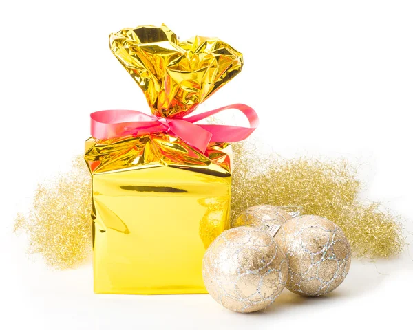 Christmas gift box and balls Stock Picture