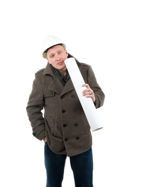 Young engineer with blueprint — Stock Photo, Image