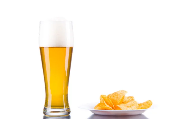 Beer and Chips. Isolated Stock Picture