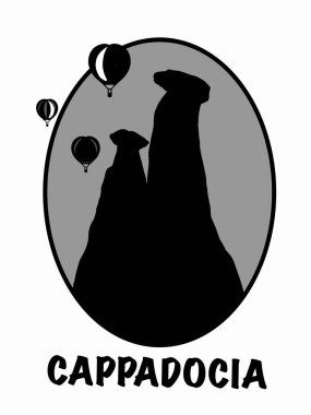 Kapadokya simgesi resimleme, daire çerçeve gri beyaz arkaplan