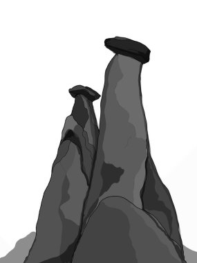 Kapadokya simgesi resimleme gri renkler beyaz arkaplan