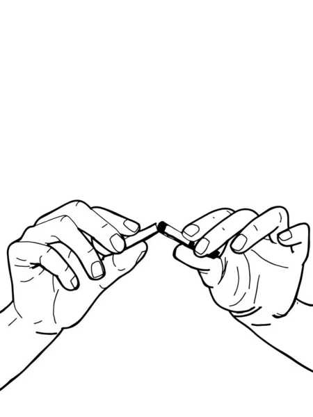 Dividing the cigarette into two hands ,stop smoking line drawing