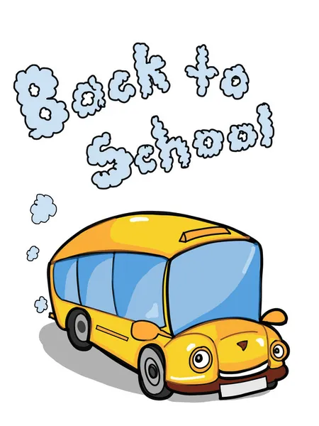 Kreskówki Cute Autobus Szkolny Ilustracja Powrót Szkoły — Zdjęcie stockowe