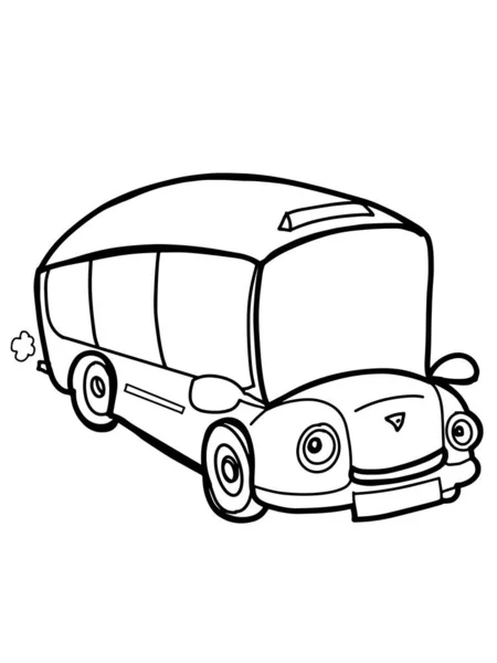 卡通画 可爱的校车 黑色白色插图 — 图库照片