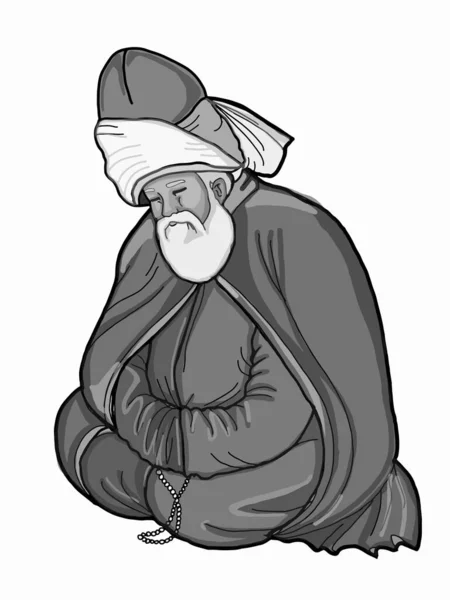 Mevlana Ilustracja Rysunek Sylwetka Szare Kolory — Zdjęcie stockowe