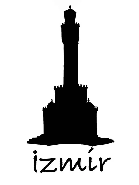 Hodiny Věž Ilustrace Izmir Text Krocan — Stock fotografie
