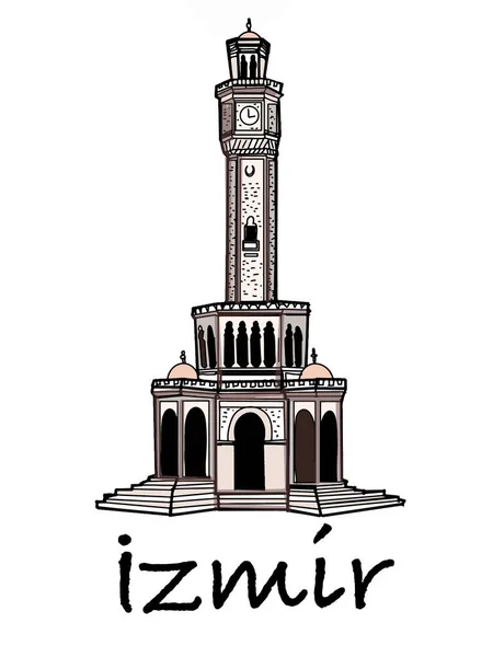 Reloj Torre Ilustración Izmir Texto Pavo — Foto de Stock