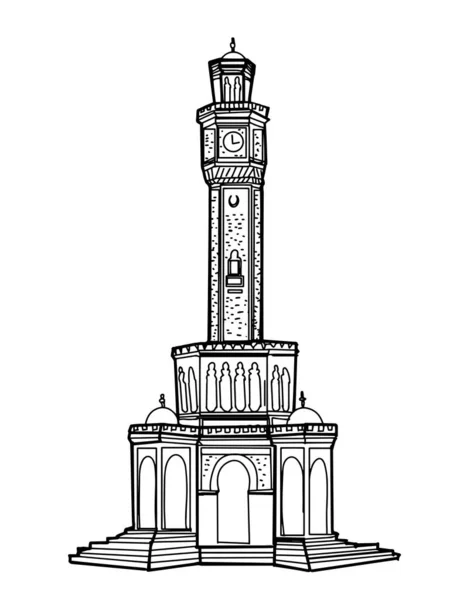 Hodiny Věž Ilustrace Izmir Text Krocan — Stock fotografie