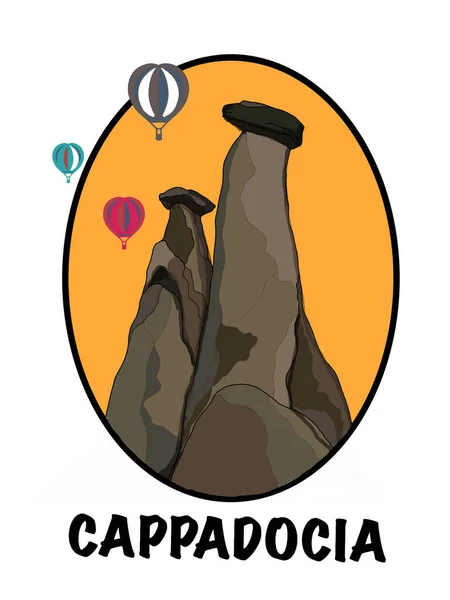 Ilustrace Ikony Cappadocia Kruhový Rámeček Bílé Pozadí — Stock fotografie