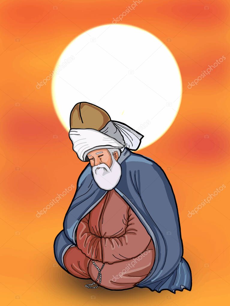 mevlana illustration drawing silhouette and sunset 