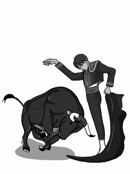 Stierkämpfer Matador Illustration Und Stier Cartoon — Stockfoto